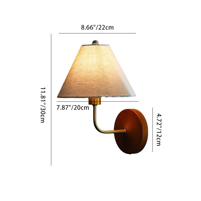 Lámpara de Aplique de Pared de 1 Luz de Tambor Vintage Tradicional de Madera y Cobre con Tela Para Sala de Estar 
