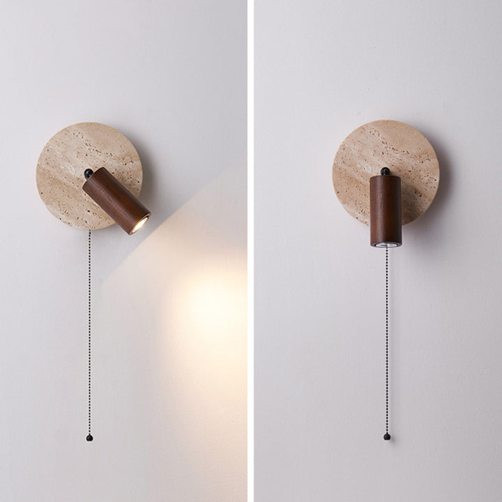 Traditionelle japanische runde Stein-Holz-1-Licht-Wandleuchte für Wohnzimmer 