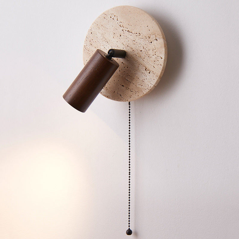 Traditionelle japanische runde Stein-Holz-1-Licht-Wandleuchte für Wohnzimmer 