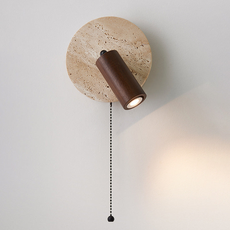 Traditionelle japanische runde Stein-Holz-1-Licht-Wandleuchte für Wohnzimmer 