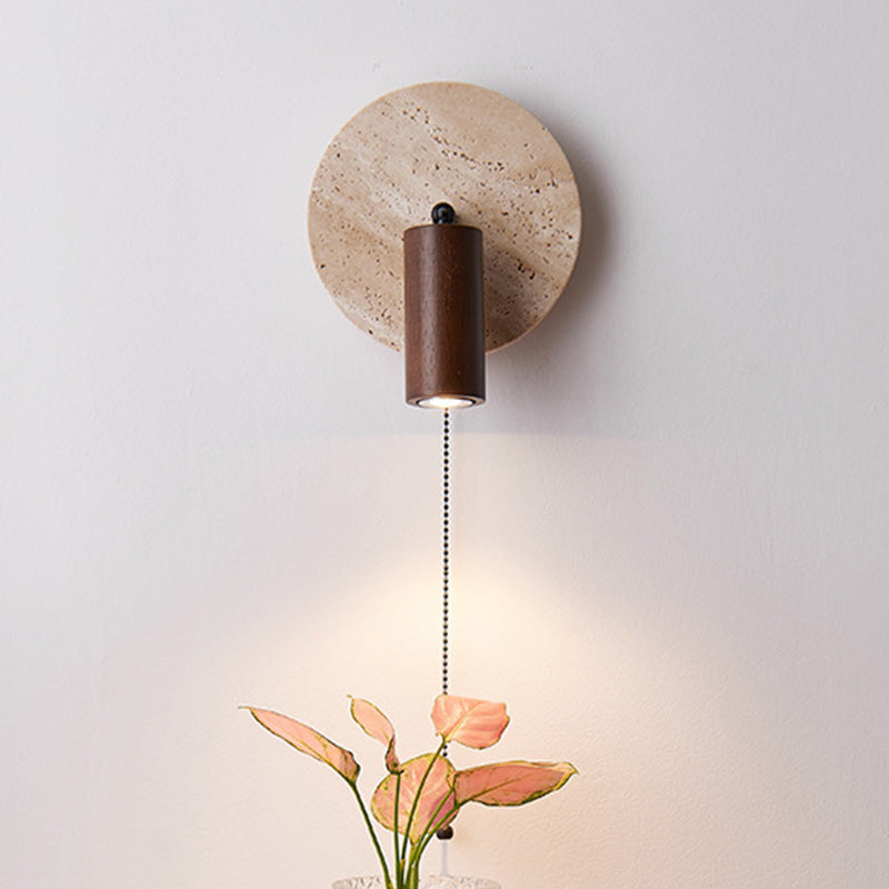 Traditionelle japanische runde Stein-Holz-1-Licht-Wandleuchte für Wohnzimmer 