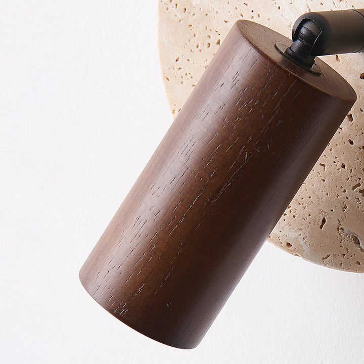 Traditionelle japanische runde Stein-Holz-1-Licht-Wandleuchte für Wohnzimmer 