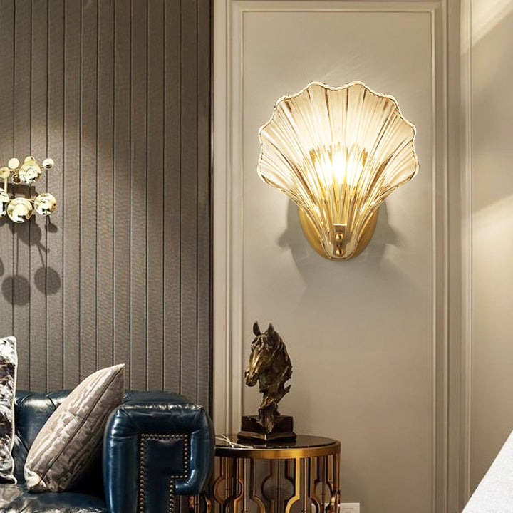 Zeitgenössische Luxus-Schale Kupfer Glas 1-Licht Wandleuchte Lampe für Wohnzimmer 