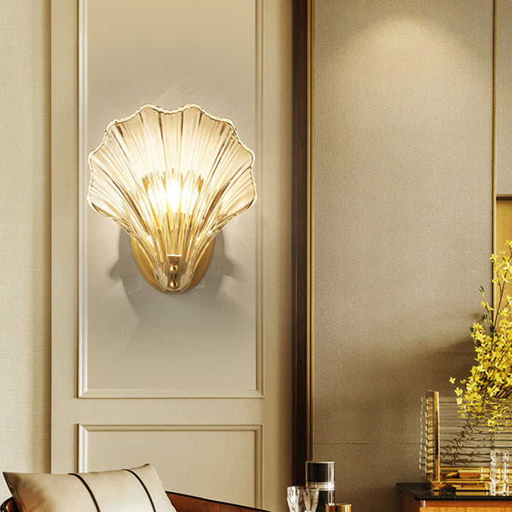 Zeitgenössische Luxus-Schale Kupfer Glas 1-Licht Wandleuchte Lampe für Wohnzimmer 