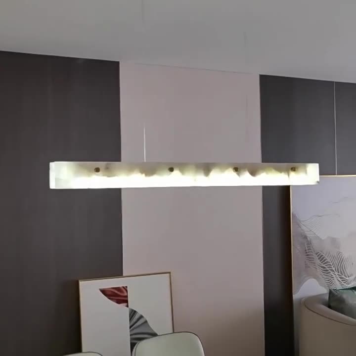 Lustre rectangulaire contemporain en fer et pierre avec LED pour salle à manger 