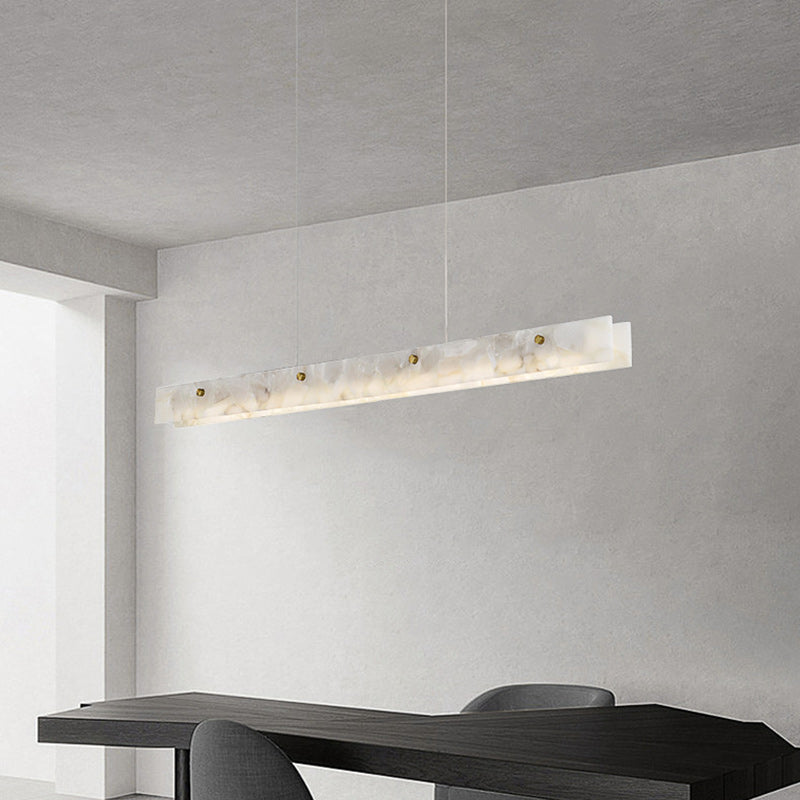 Lustre rectangulaire contemporain en fer et pierre avec LED pour salle à manger 
