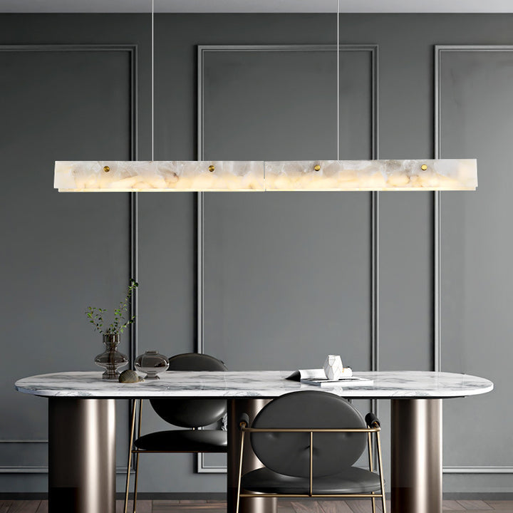 Lustre rectangulaire contemporain en fer et pierre avec LED pour salle à manger 