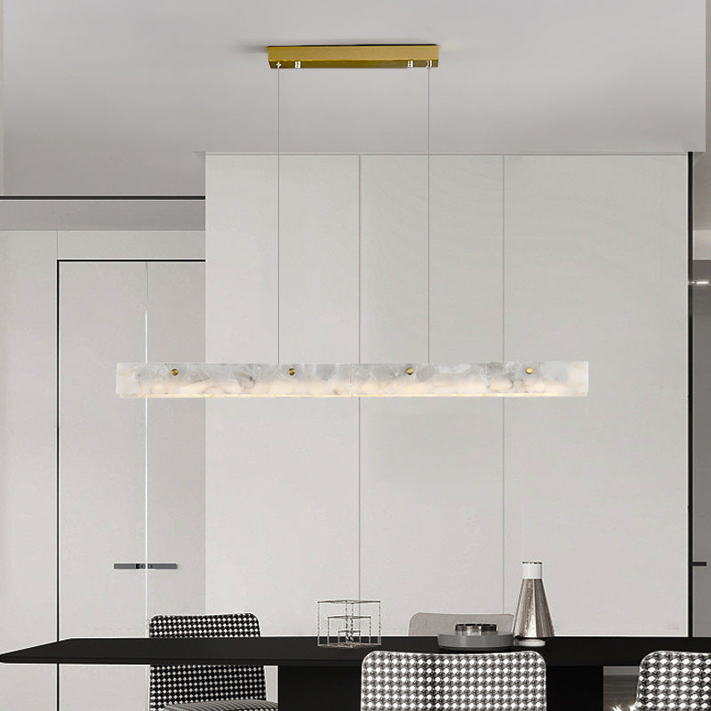 Lustre rectangulaire contemporain en fer et pierre avec LED pour salle à manger 