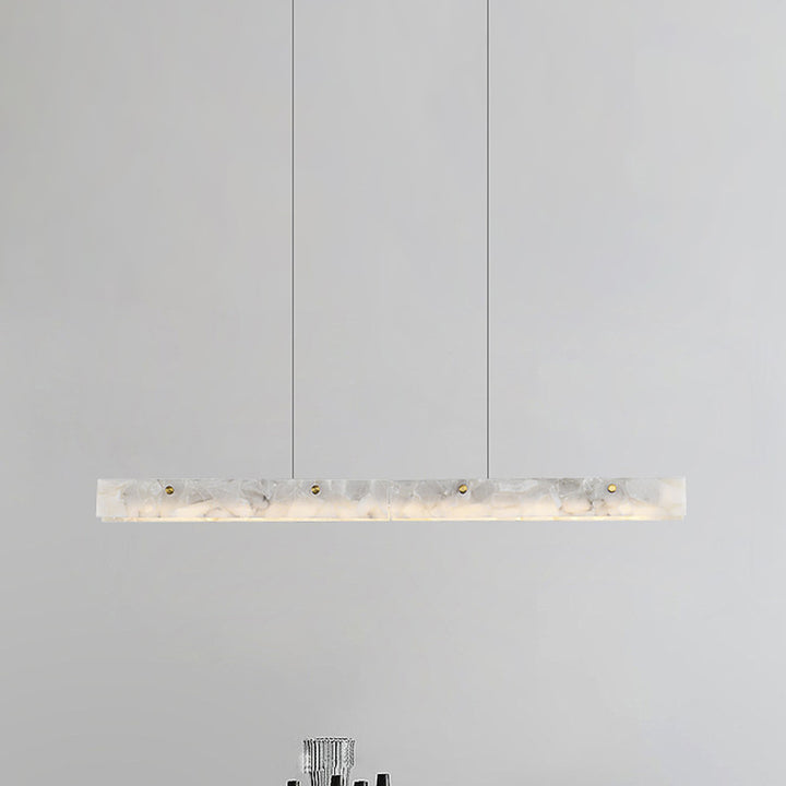 Lustre rectangulaire contemporain en fer et pierre avec LED pour salle à manger 