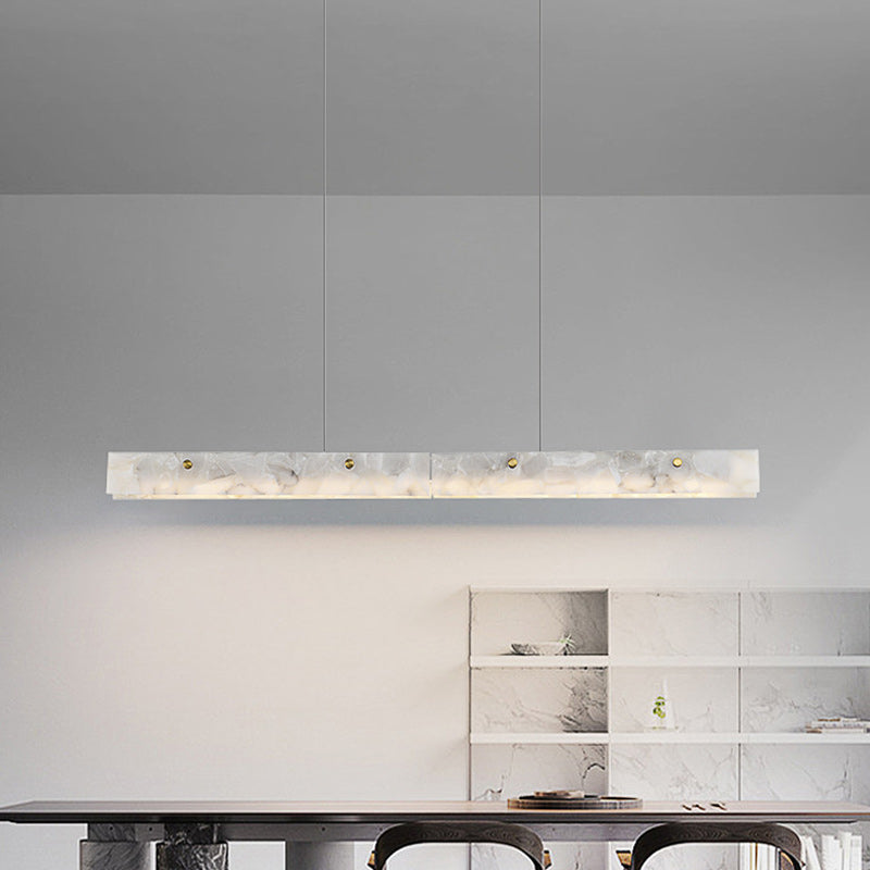 Lustre rectangulaire contemporain en fer et pierre avec LED pour salle à manger 