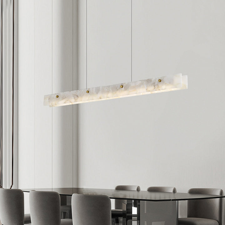 Lustre rectangulaire contemporain en fer et pierre avec LED pour salle à manger 