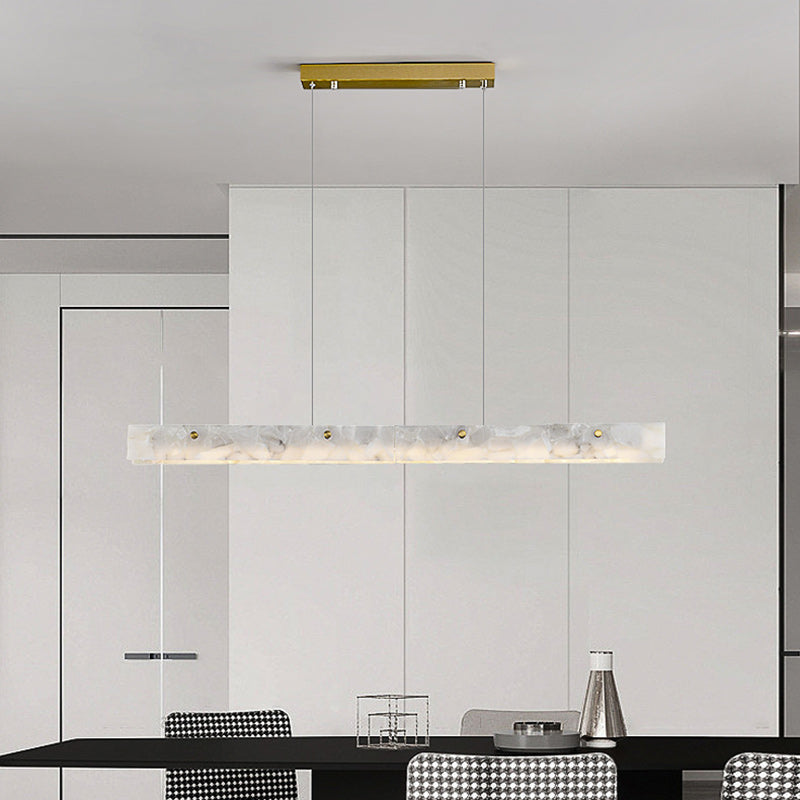 Lustre rectangulaire contemporain en fer et pierre avec LED pour salle à manger 