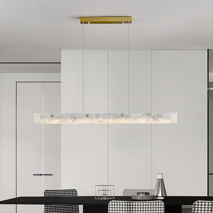 Lustre rectangulaire contemporain en fer et pierre avec LED pour salle à manger 