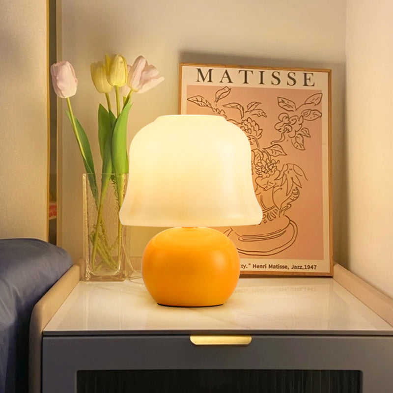 Zeitgenössische kreative Trommelkeramik Glas 1-Licht Tischlampe für das Wohnzimmer 