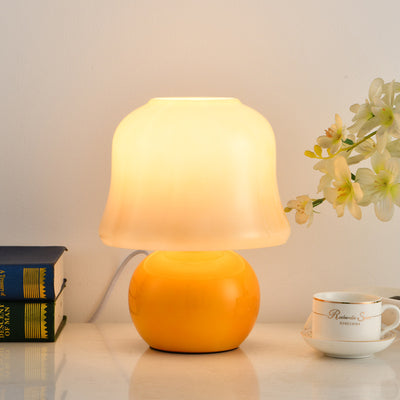 Zeitgenössische kreative Trommelkeramik Glas 1-Licht Tischlampe für das Wohnzimmer 