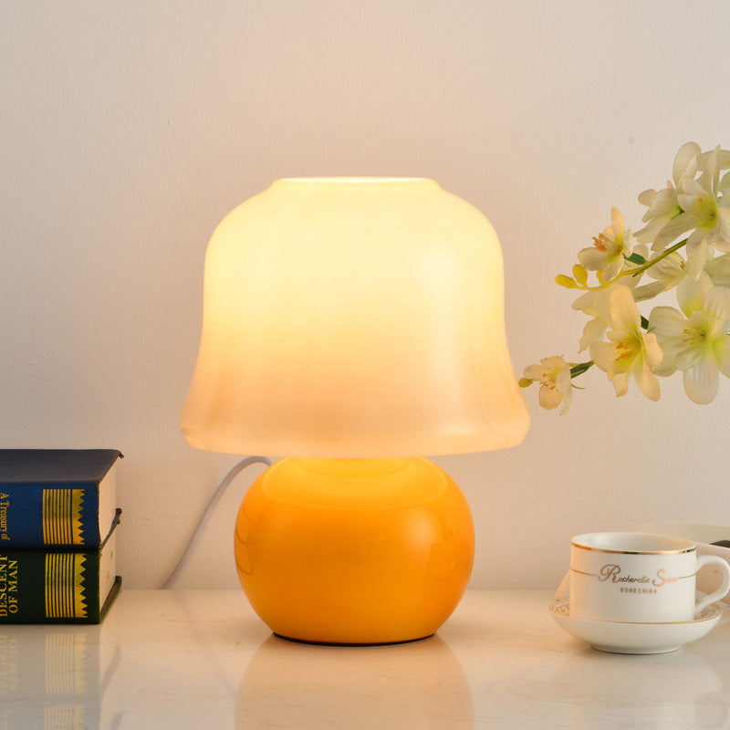 Zeitgenössische kreative Trommelkeramik Glas 1-Licht Tischlampe für das Wohnzimmer 