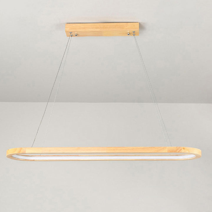 Contemporary Scandinavian Oval Wood Acrylic LED Chandelier For Dining Room