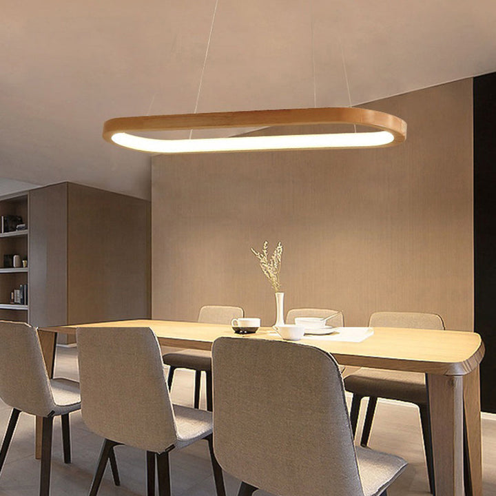 Contemporary Scandinavian Oval Wood Acrylic LED Chandelier For Dining Room
