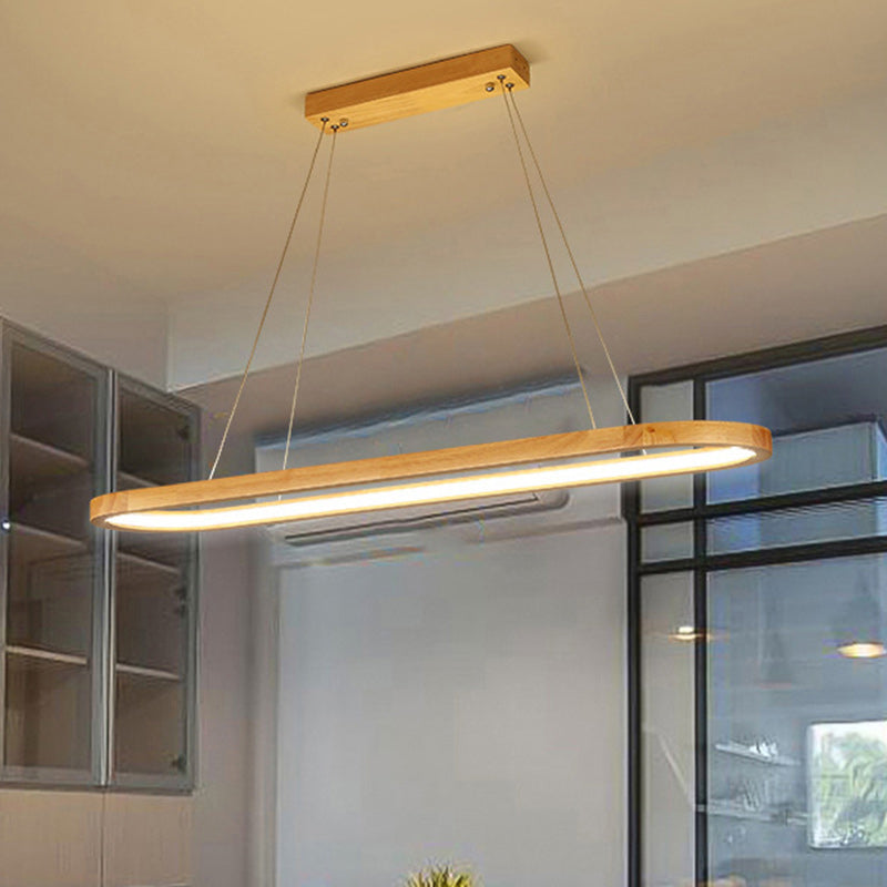 Contemporary Scandinavian Oval Wood Acrylic LED Chandelier For Dining Room
