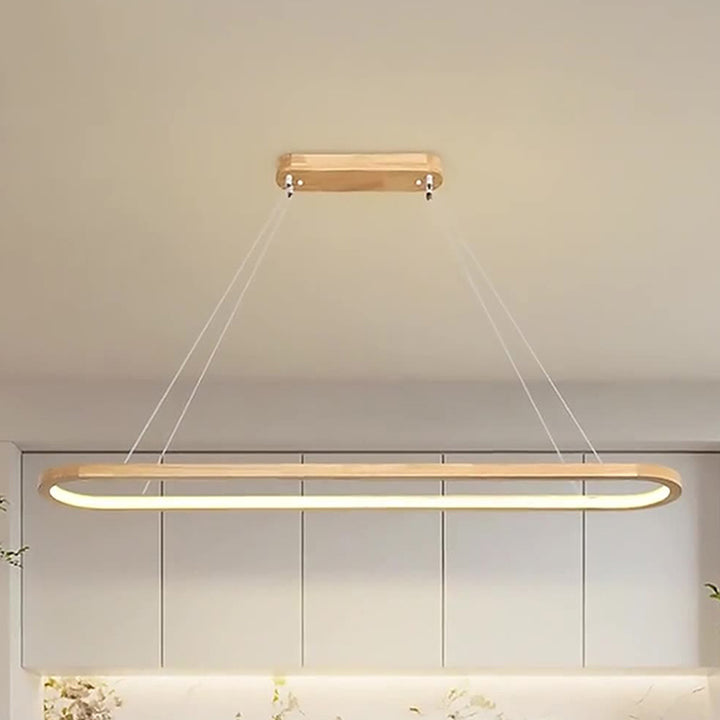 Contemporary Scandinavian Oval Wood Acrylic LED Chandelier For Dining Room