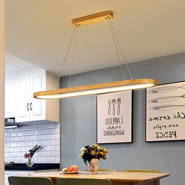 Contemporary Scandinavian Oval Wood Acrylic LED Chandelier For Dining Room