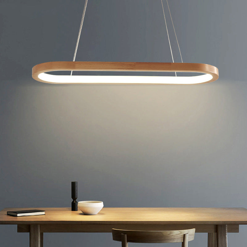 Contemporary Scandinavian Oval Wood Acrylic LED Chandelier For Dining Room