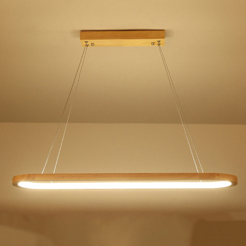 Contemporary Scandinavian Oval Wood Acrylic LED Chandelier For Dining Room