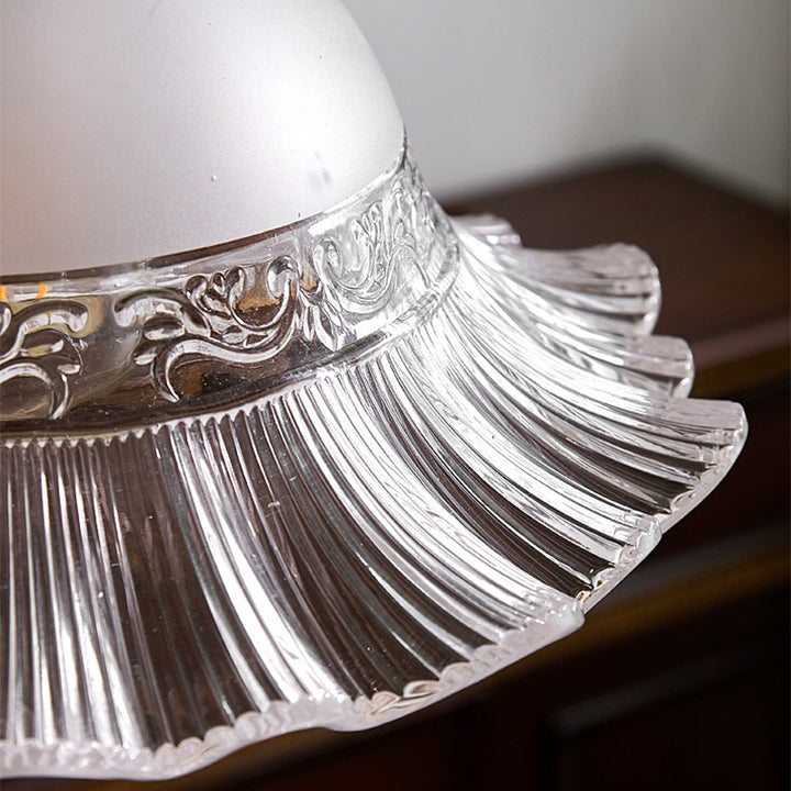 Traditional Japanese Dome Copper Rubberwood Glass 1-Light Pendant Light For Living Room