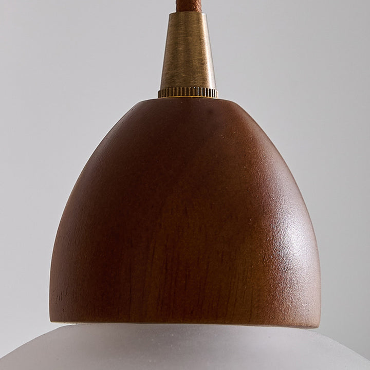 Traditional Japanese Dome Copper Rubberwood Glass 1-Light Pendant Light For Living Room