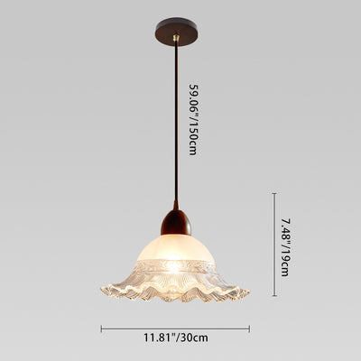 Traditional Japanese Dome Copper Wood Glass 1-Light Pendant Light For Living Room