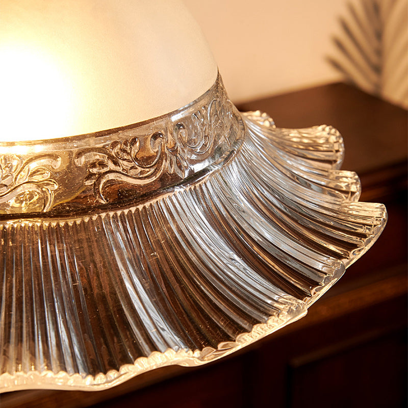 Traditional Japanese Dome Copper Rubberwood Glass 1-Light Pendant Light For Living Room