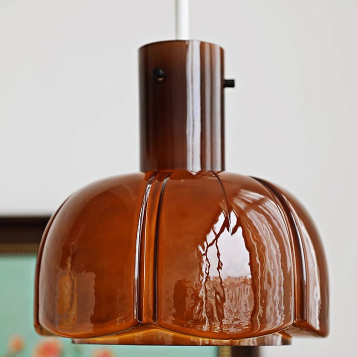 Lustre suspendu traditionnel vintage en dôme de verre et fer à 1 lumière pour salon 
