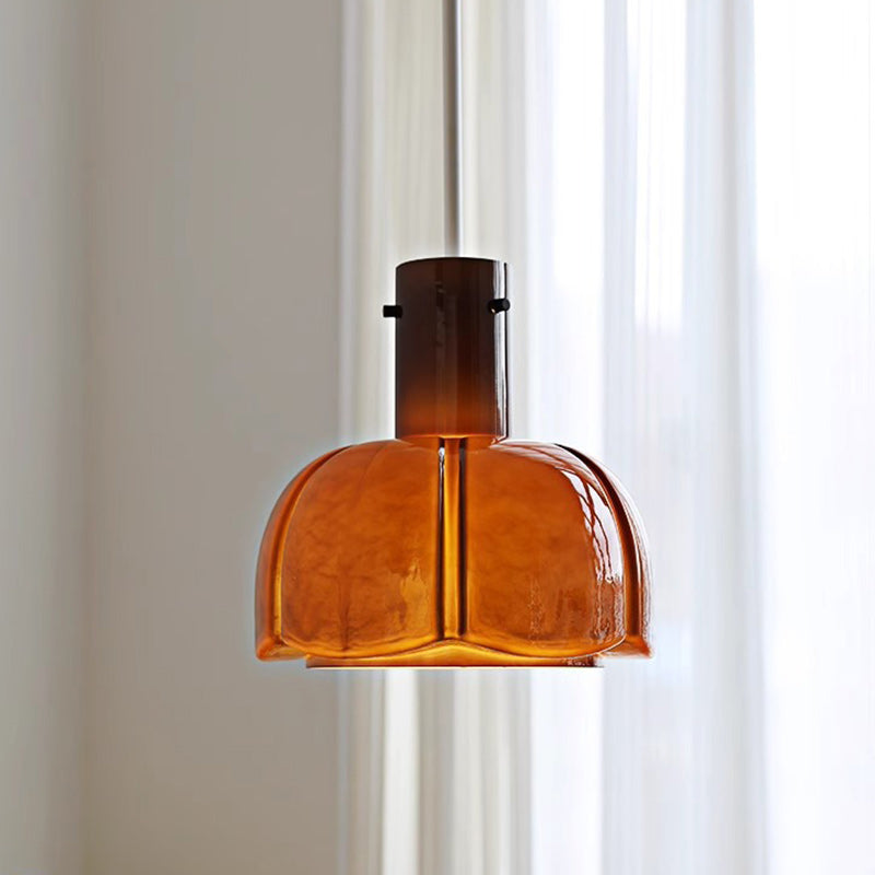Lustre suspendu traditionnel vintage en dôme de verre et fer à 1 lumière pour salon 