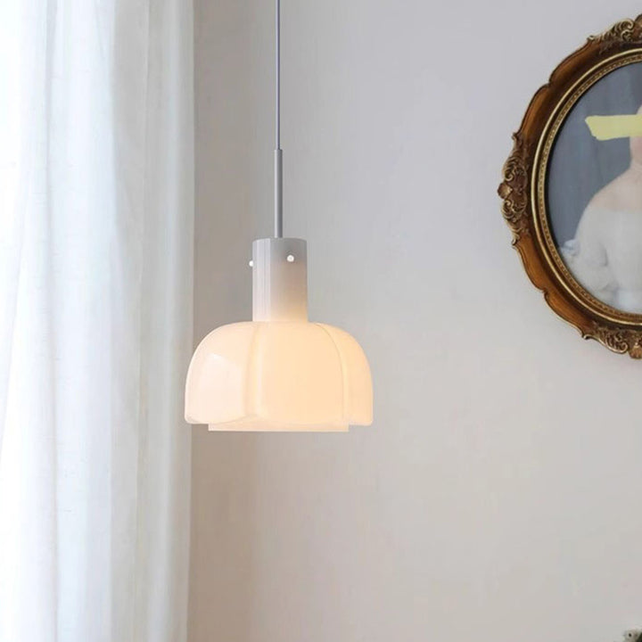 Lustre suspendu traditionnel vintage en dôme de verre et fer à 1 lumière pour salon 