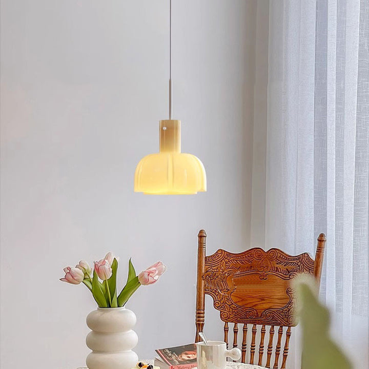 Lustre suspendu traditionnel vintage en dôme de verre et fer à 1 lumière pour salon 