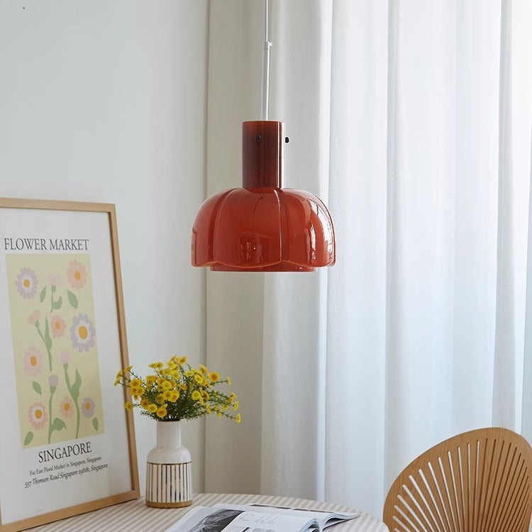 Lustre suspendu traditionnel vintage en dôme de verre et fer à 1 lumière pour salon 