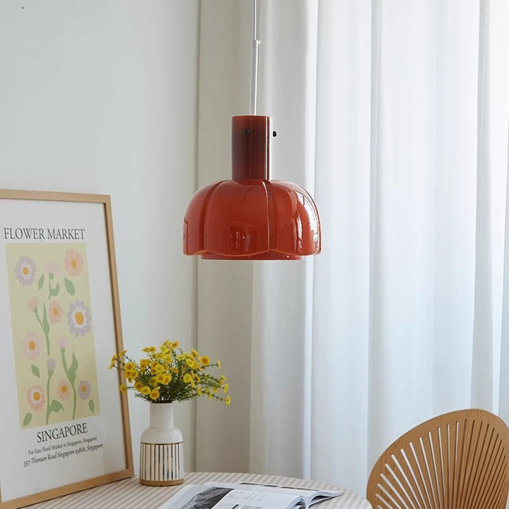 Lustre suspendu traditionnel vintage en dôme de verre et fer à 1 lumière pour salon 
