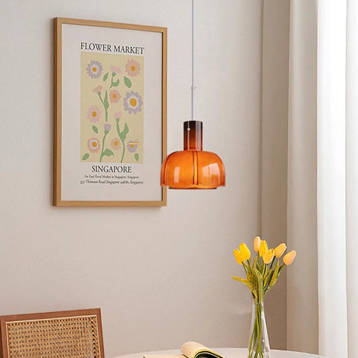 Lustre suspendu traditionnel vintage en dôme de verre et fer à 1 lumière pour salon 