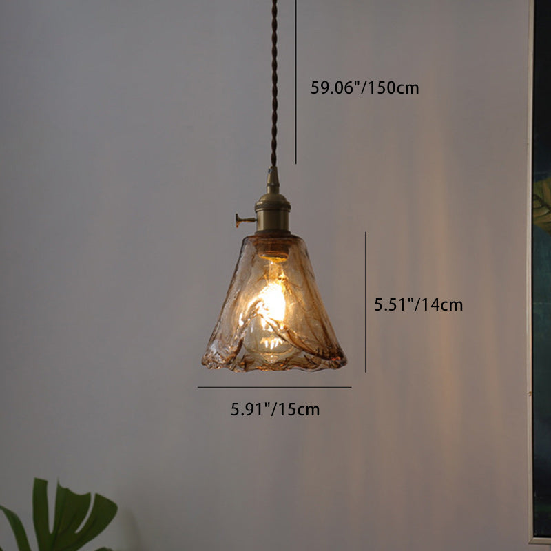 Lámpara colgante contemporánea nórdica de vidrio con cono de cobre de 1 luz para sala de estar 