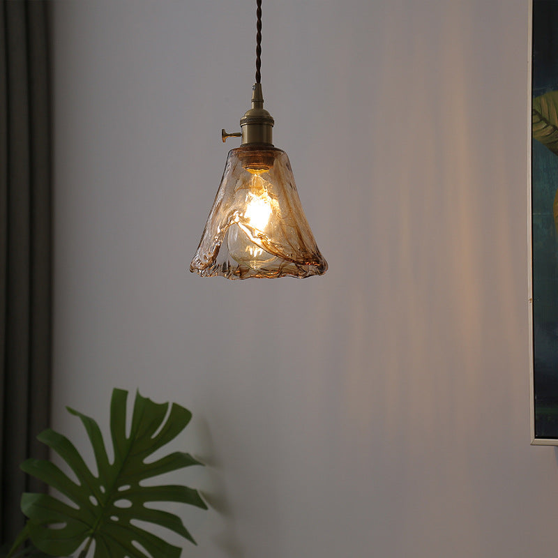 Lámpara colgante contemporánea nórdica de vidrio con cono de cobre de 1 luz para sala de estar 