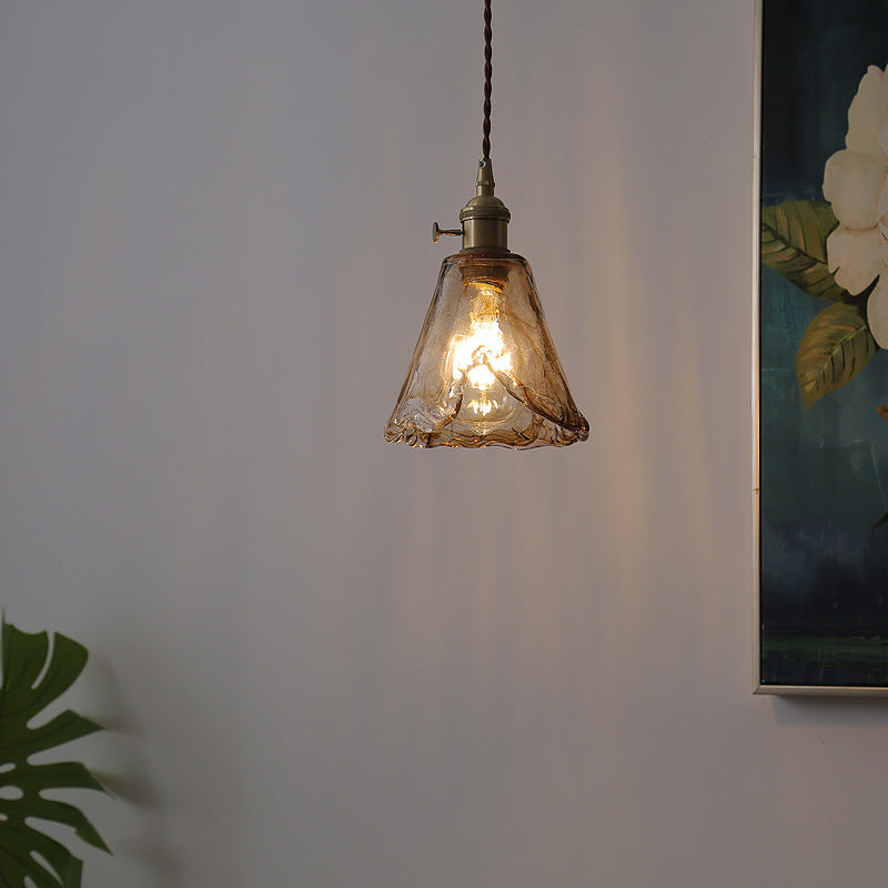 Lámpara colgante contemporánea nórdica de vidrio con cono de cobre de 1 luz para sala de estar 
