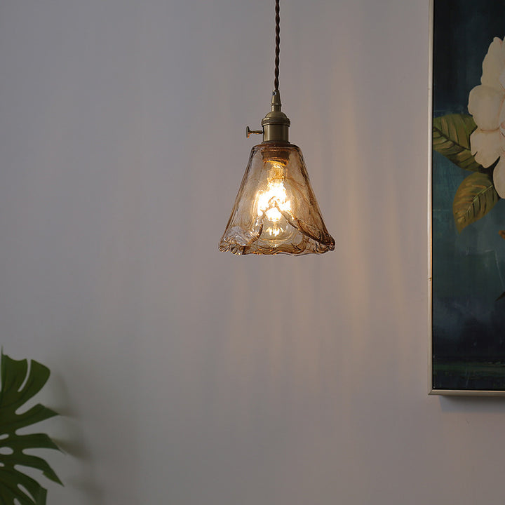 Lámpara colgante contemporánea nórdica de vidrio con cono de cobre de 1 luz para sala de estar 
