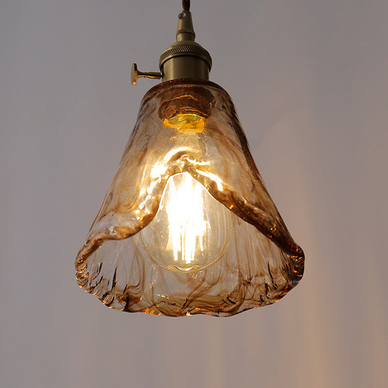 Lámpara colgante contemporánea nórdica de vidrio con cono de cobre de 1 luz para sala de estar 