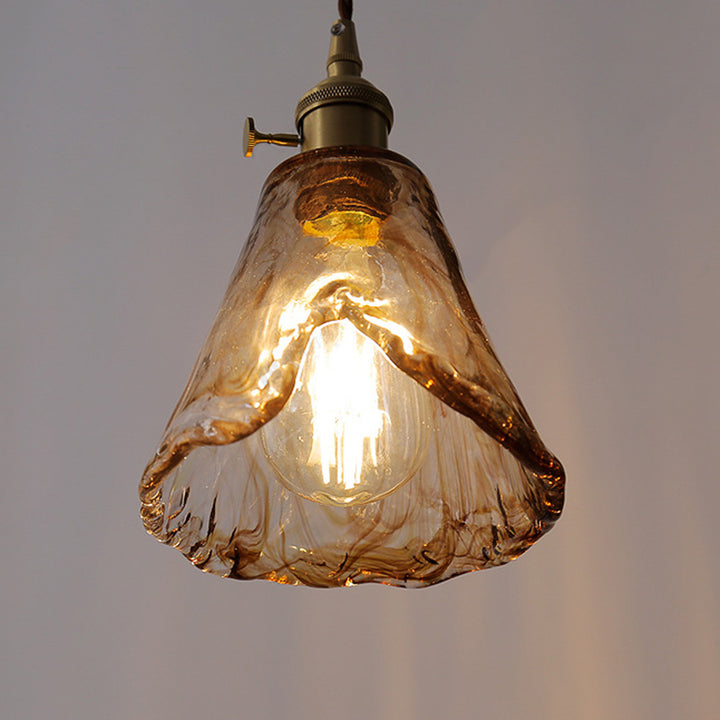 Lámpara colgante contemporánea nórdica de vidrio con cono de cobre de 1 luz para sala de estar 