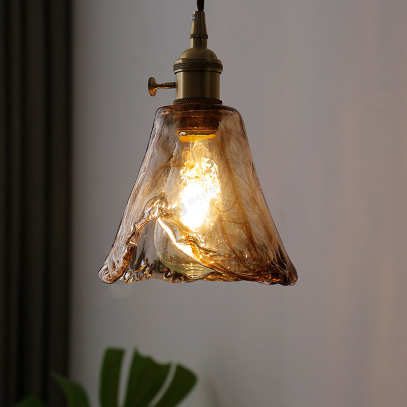 Lámpara colgante contemporánea nórdica de vidrio con cono de cobre de 1 luz para sala de estar 