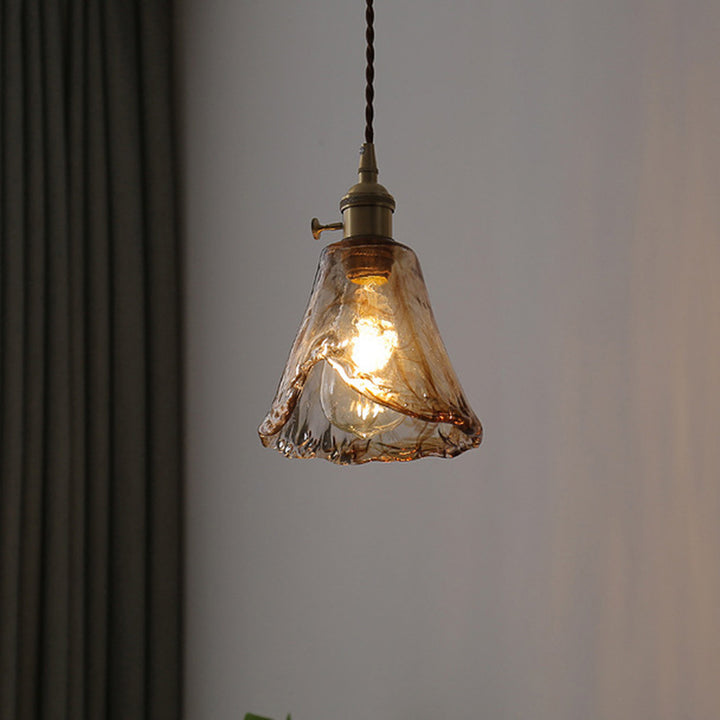 Lámpara colgante contemporánea nórdica de vidrio con cono de cobre de 1 luz para sala de estar 