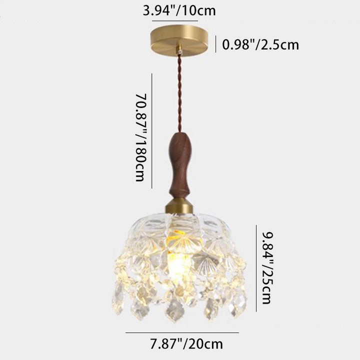 Lámpara colgante de 1 luz de cobre con forma de lágrima tradicional francesa de madera y vidrio para sala de estar 