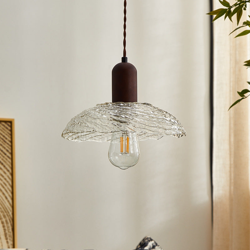 Traditional Japanese Dome Wood Glass 1-Light Pendant Light For Living Room