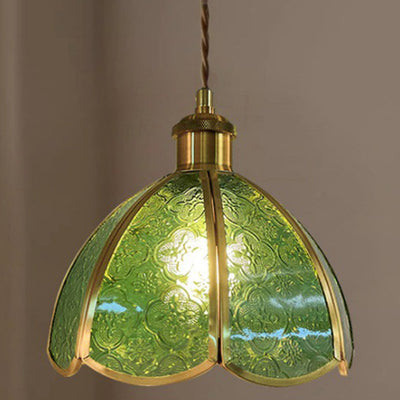 ضوء قلادة زجاج نحاسي تقليدي على شكل قبة بلمبة واحدة لغرفة المعيشة 