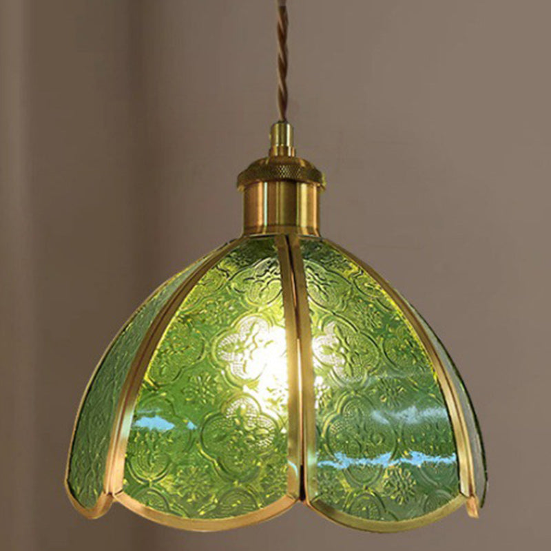 ضوء قلادة زجاج نحاسي تقليدي على شكل قبة بلمبة واحدة لغرفة المعيشة 